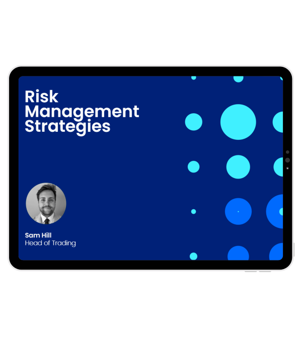 Tablet showing Risk Management Strategies presentation.