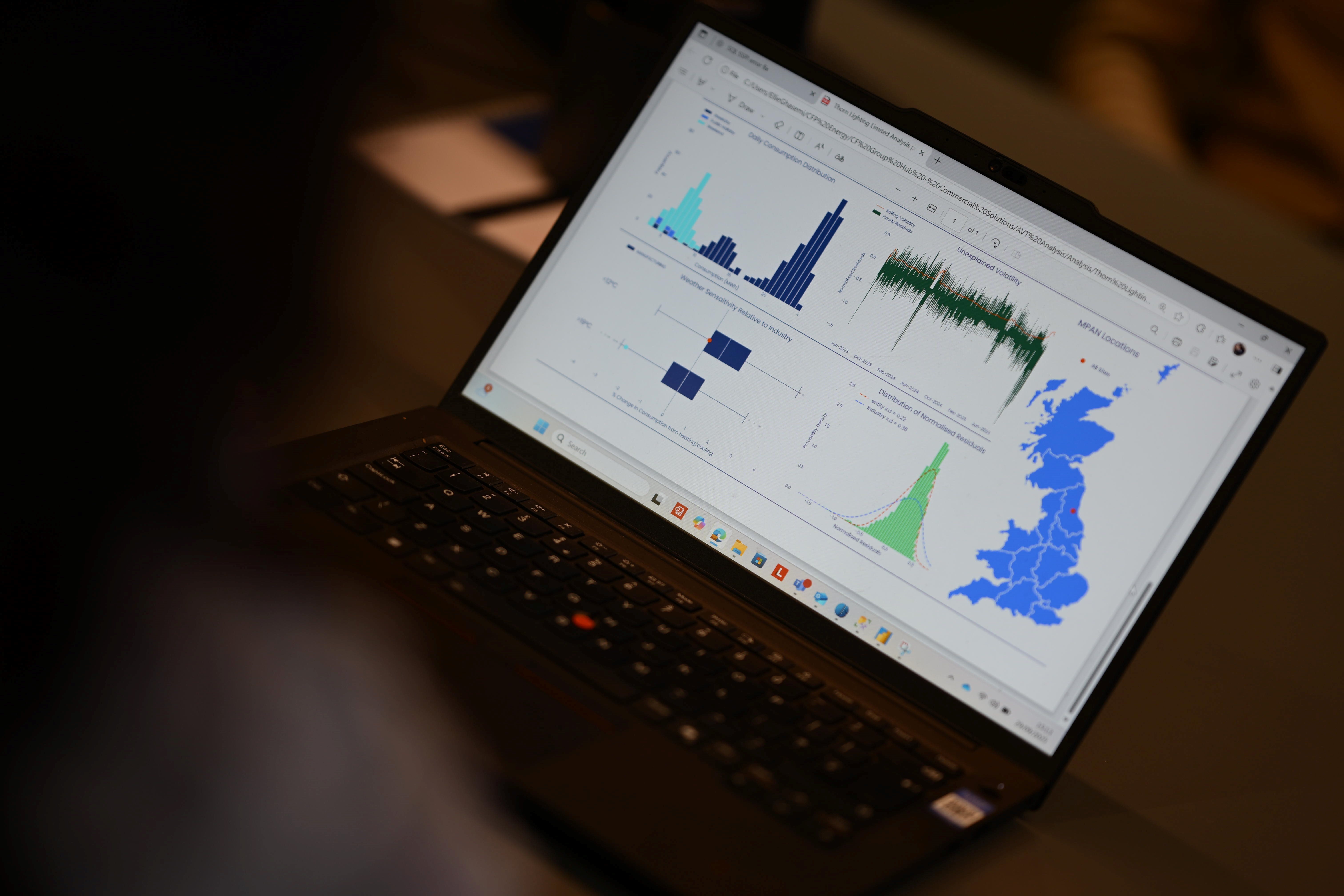 A laptop screen showing energy data.