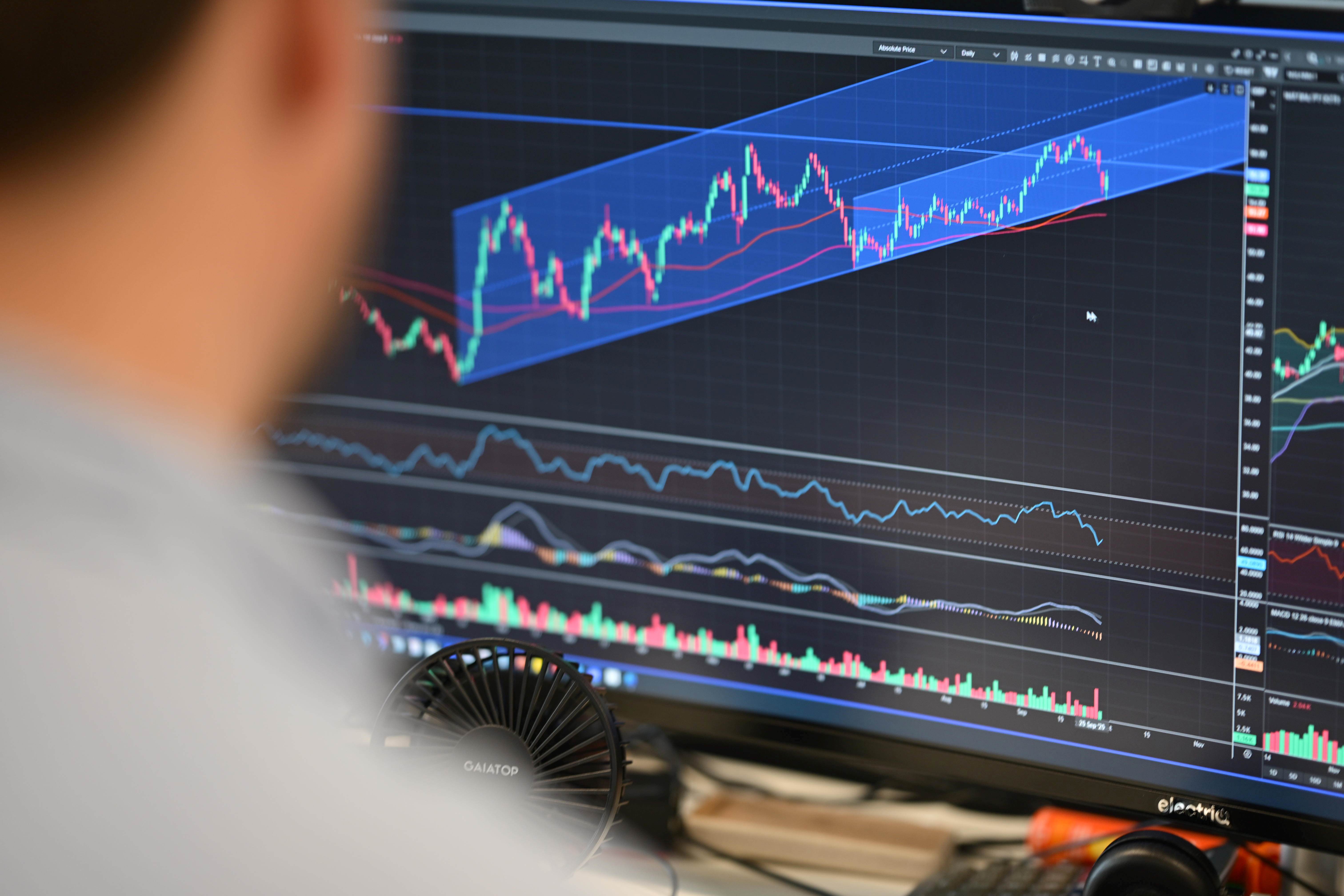 A person looks at energy data on a screen.