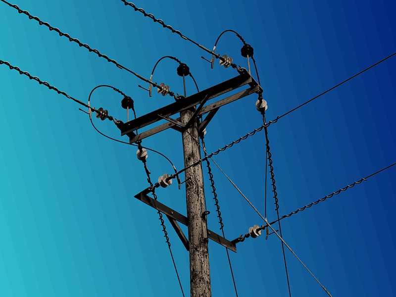 A telegraph pole set against a turquoise gradient background.