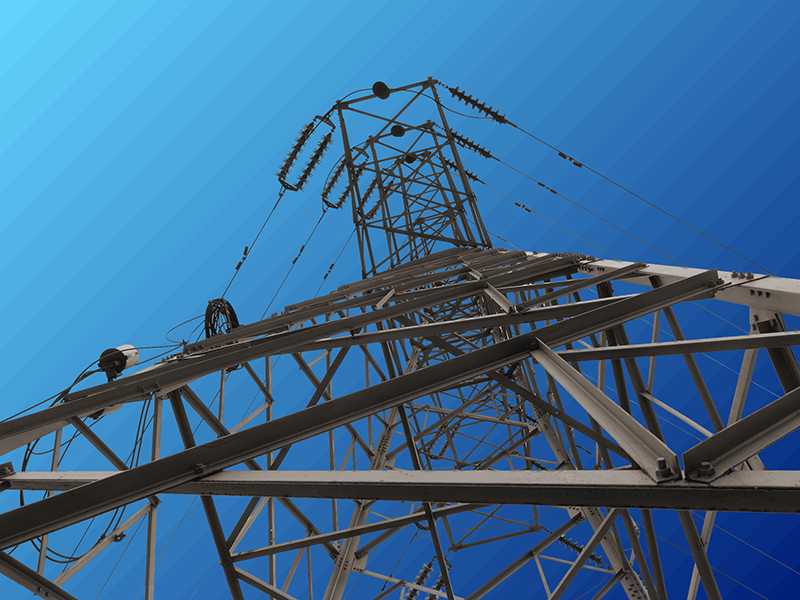 An electricity pylon with a blue gradient background.