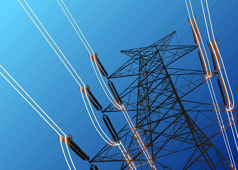 Energy pylon on blue background