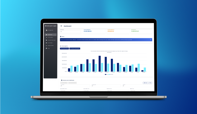 A laptop screen showing an energy data dashboard.